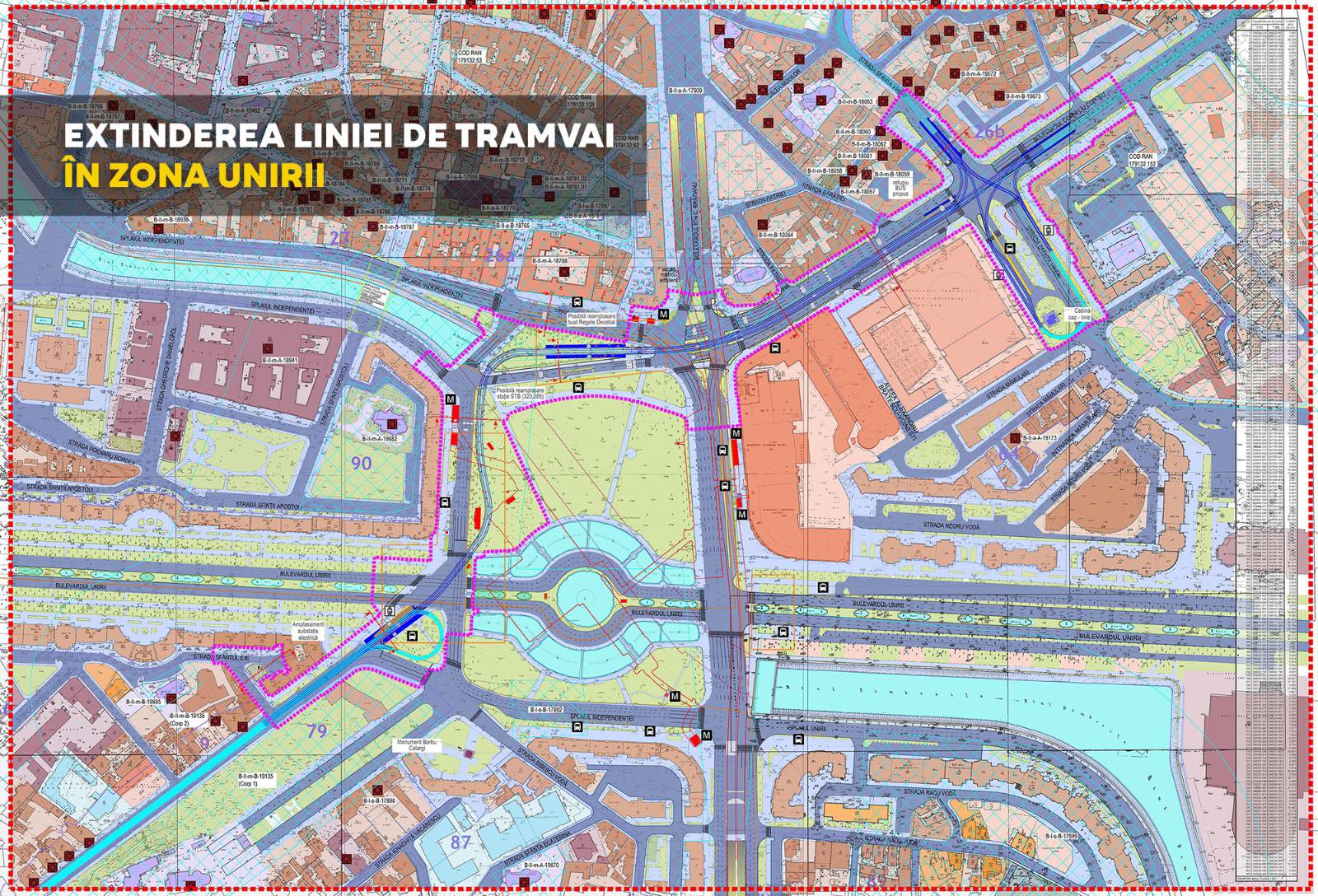 Proiect de extindere a infrastructurii de tramvai prin Piața Unirii, aflat în consultare publică / Extinderea liniei 32 cu aproape 1 km și conectarea la linia 21 / Lucrări la planșeu în Piața Unirii