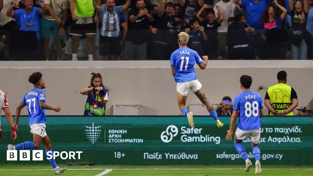 Jaja of Pafos celebrates after scoring