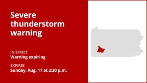 Avertizare de furtună puternică pentru Westmoreland County expiră la 14:30.
