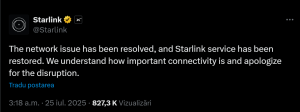 Sistemul global Starlink, creat de Elon Musk, a întâmpinat o întrerupere neobișnuită. Există conjecturi privind posibilitatea unui atac informatic asupra rețelei.