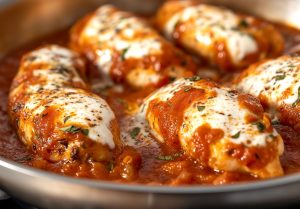 Piept de pui în stil pizzaiola – o mâncare reconfortantă ce combină aromele verii cu gustul brânzei mozzarellaea noastră”
