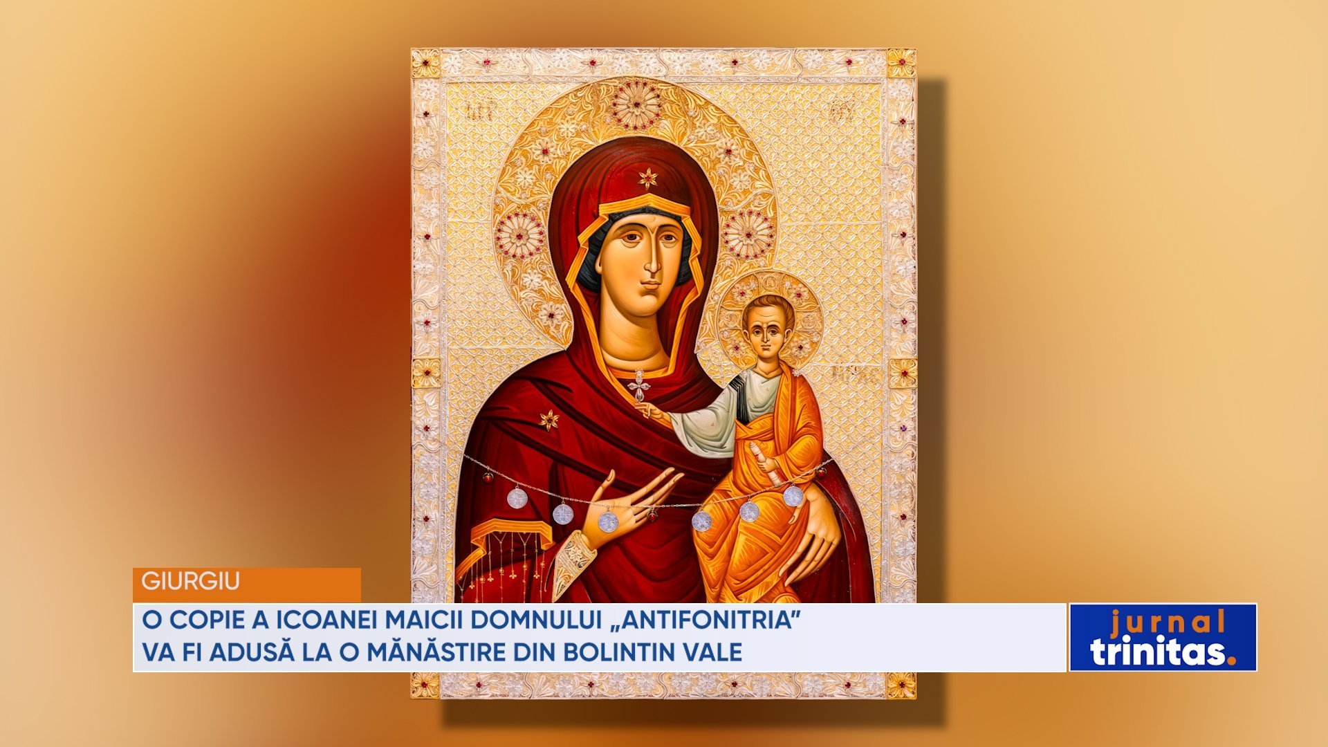 O replică a icoanei Fecioarei Maria „Cântăreața de imnuri” va fi transportată către un așezământ monahal din localitatea Bolintin Vale.