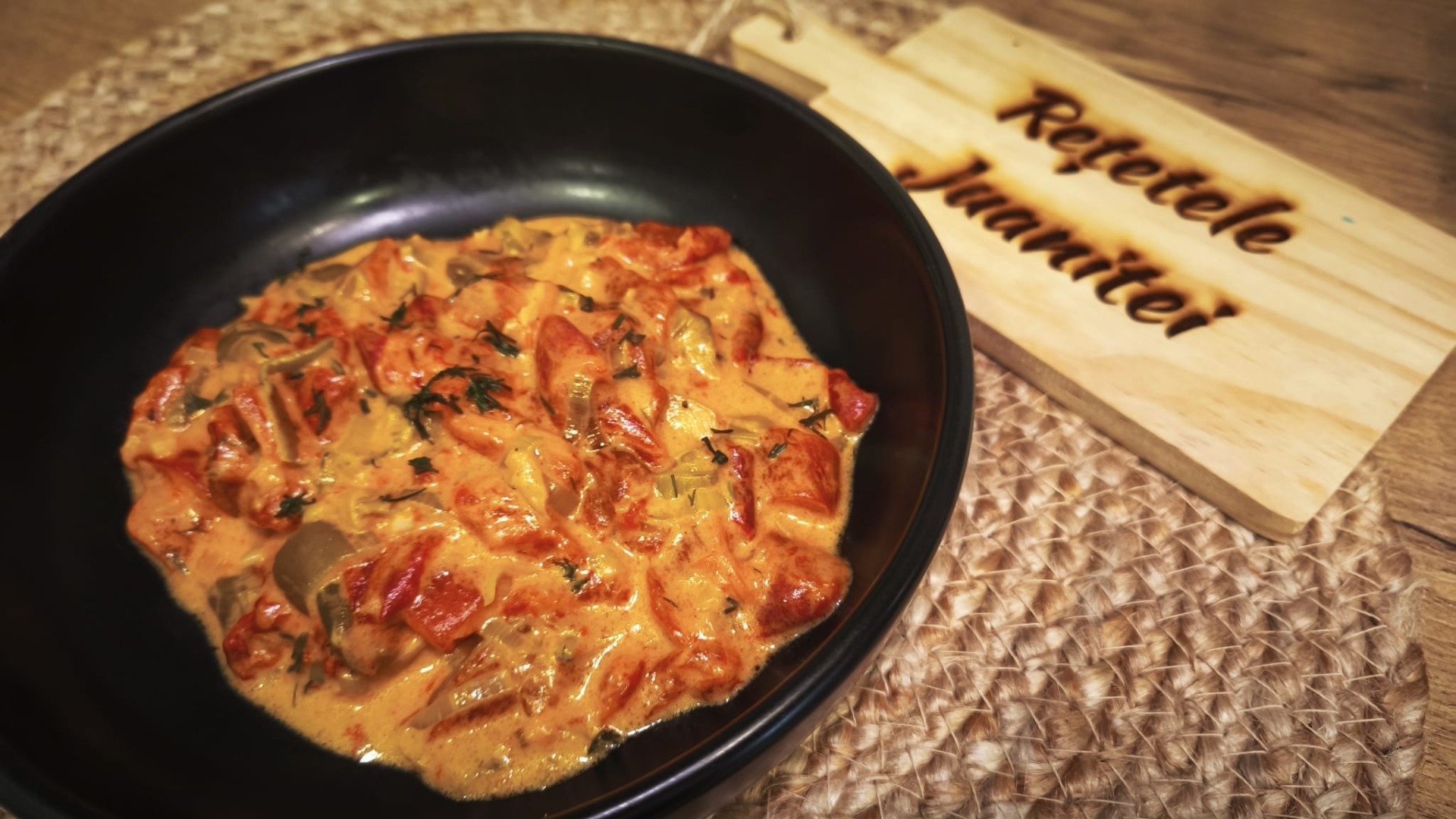 Tocană de ardei copți cu sos de smântână, îmbogățită cu aromă de usturoi și mărar, pentru un gust autentic și rustic