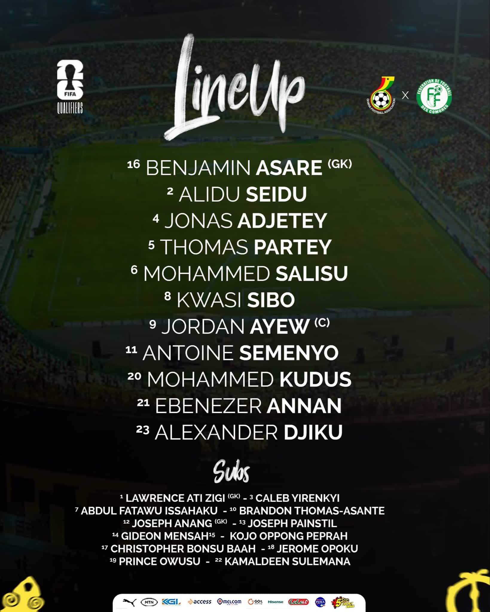 FIFA WCQ: Ghana – Comoros, echipamente oficiale