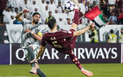 Al Wahda’s Ala Zouhir scores with a spectacular overhead kick.