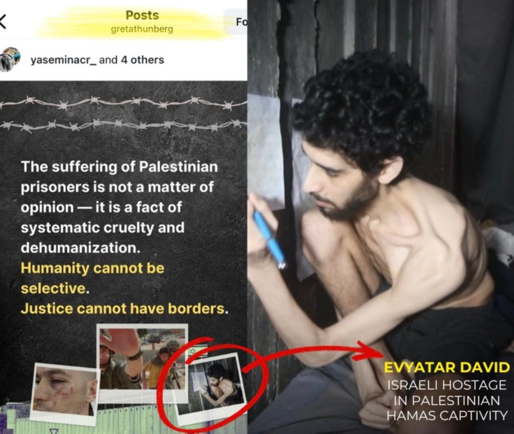 Greta Thunberg a distribuit o fotografie cu Evyatar David, un om ostatic israelian, susținând că este un palestinian reținut de Israel