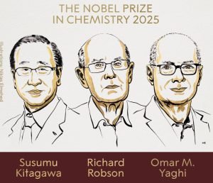 Premiul Nobel pentru Chimie 2025 a fost atribuit cercetătorilor Susumu Kitagawa, Richard Robson și Omar M. Yaghi pentru contribuții în dezvoltarea structurilor metal-organice