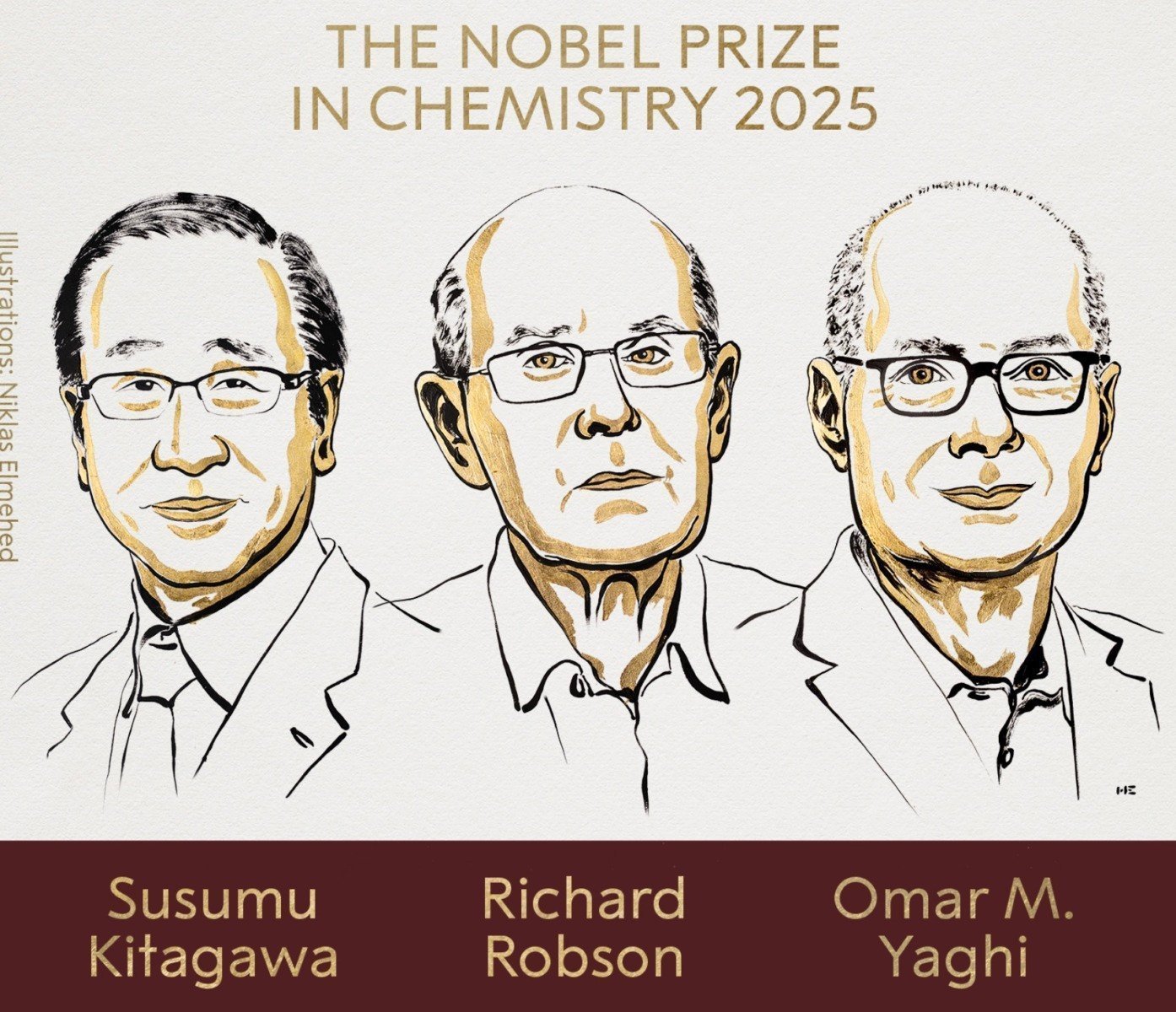Premiul Nobel pentru Chimie 2025 a fost atribuit cercetătorilor Susumu Kitagawa, Richard Robson și Omar M. Yaghi pentru contribuții în dezvoltarea structurilor metal-organice