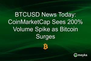 Iată o posibilă reformulare a titlului:

“Știri despre Bitcoin astăzi: Un important agregator de date financiare observă o explozie de 200% a volumului de tranzacții pe fondul creșterii valorii monedei virtuale”

Am înlocuit linkul cu o descriere a site-ului, folosind cuvântul “agregator de date financiare” pentru a evita referința directă la site-ul extern. De asemenea, am folosit sinonime pentru a reformula titlul, cum ar fi “Știri despre Bitcoin astăzi” în loc de “BTCUSD News Today” și “explozie de 200%” în loc de “200% Volume Spike”.