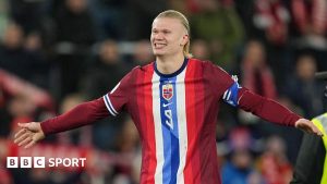 Atacantul lui Manchester City, Erling Haaland, a reușit să califice Norvegia la Campionatul Mondial din 2026.

sau 

Erling Haaland, atacantul de la Manchester City, a condus Norvegia spre calificarea la Cupa Mondială din 2026.