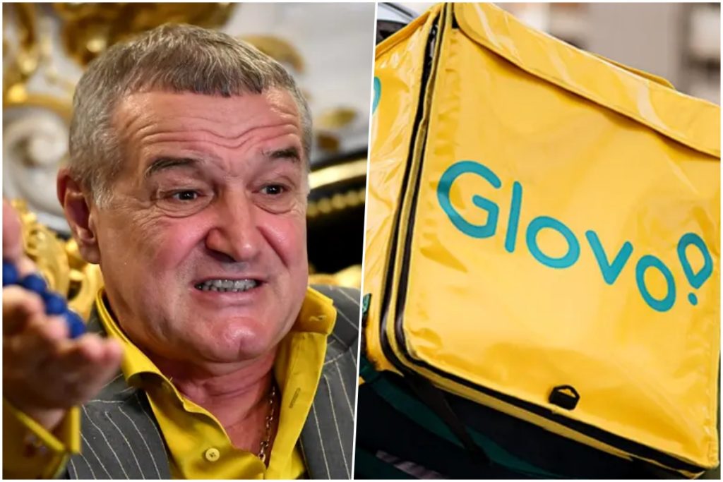 Gigi Becali îl ceartă pe un livrator Glovo pe stradă.