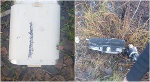 Imagini cu drona prăbuşită în curtea unei case din Vaslui