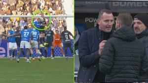 O posibilă reformulare a titlului ar fi: “A fost justificată furia lui Nicky Hayen? Echipa Racing Genk nu a primit penalty în ultimele minute pentru această intervenție cu mâna”