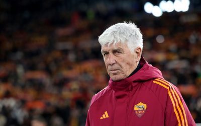 ROME, ITALY - NOVEMBER 27: AS Roma head coach Gian Piero Gasperini looks on during the UEFA Europa League 2025/26 League Phase MD5 match between AS Roma and FC Midtjylland at Stadio Olimpico on November 27, 2025 in Rome, Italy. (Photo by Paolo Bruno/Getty Images)