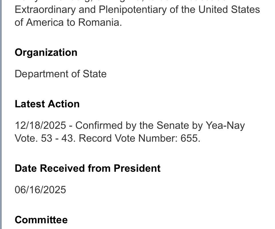 Confirmarea lui Darryl Nirenberg ca ambasador al Statelor Unite la