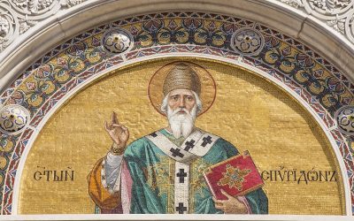 Cine a fost Sfântul Spiridon- Mozaic cu Sfântul Spiridon pe fațada unei biserici din Trieste, Italia