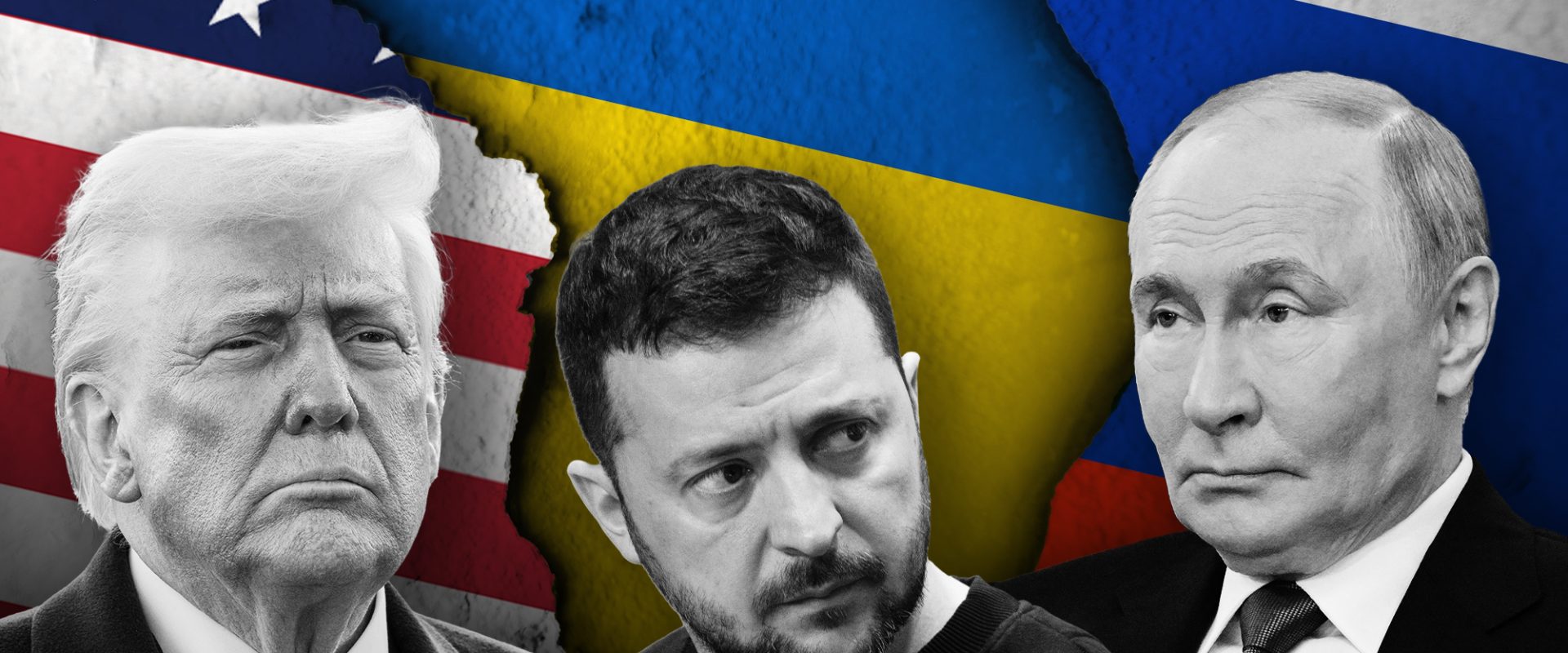Donald Trump, Volodimir Zelenski și Vladimir Putin. Colaj: Ion Mateș / Hotnews. Foto: Profimedia, Shutterstock