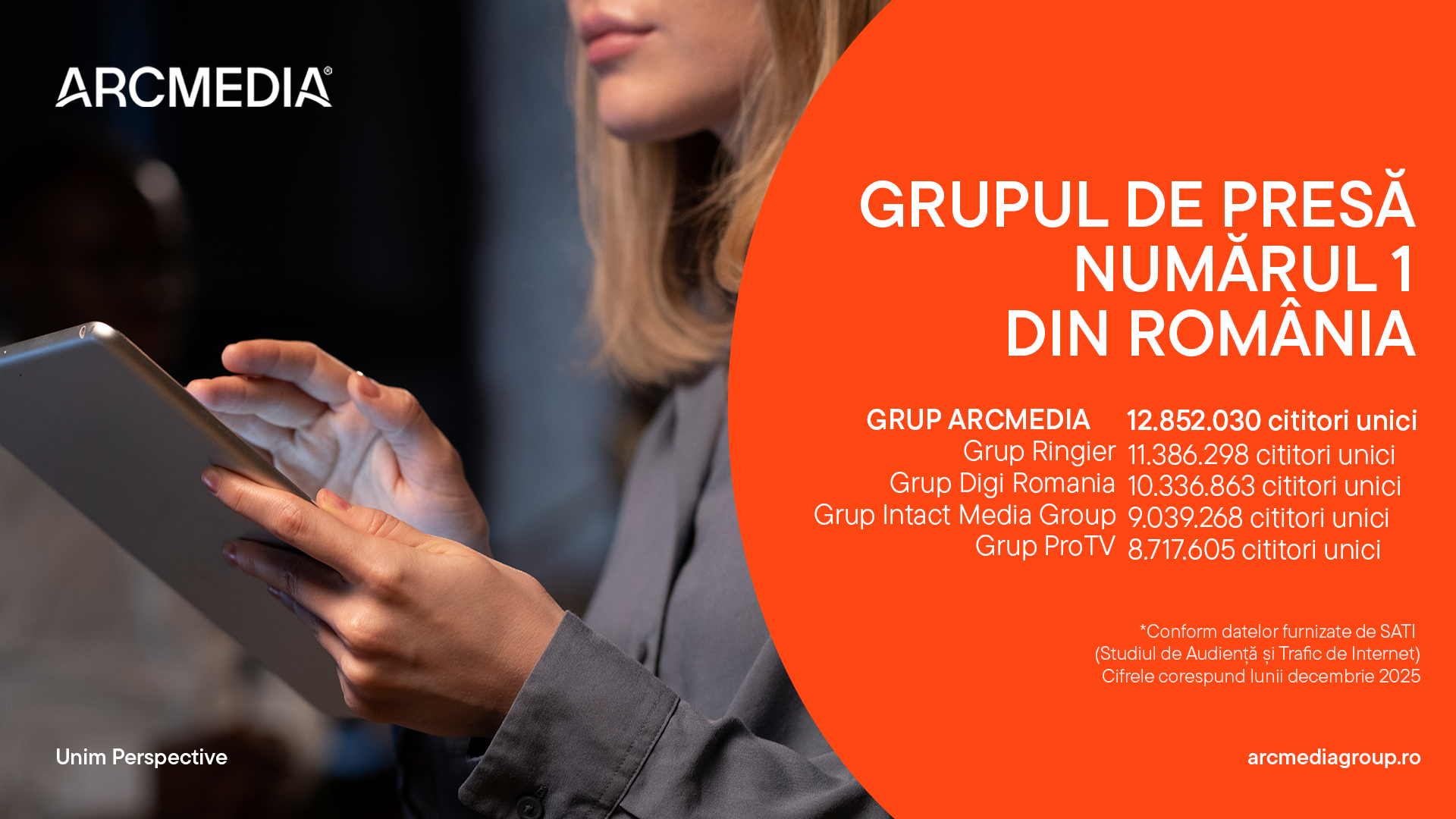 ARCMEDIA devine lider absolut al internetului în România în decembrie 2025 Într-un peisaj media extrem de competitiv, unde orice schimbare poate influența puterea și influența unui grup de presă, ARCMEDIA și-a confirmat poziția de lider absolut în mediul online din România pentru luna decembrie 2025