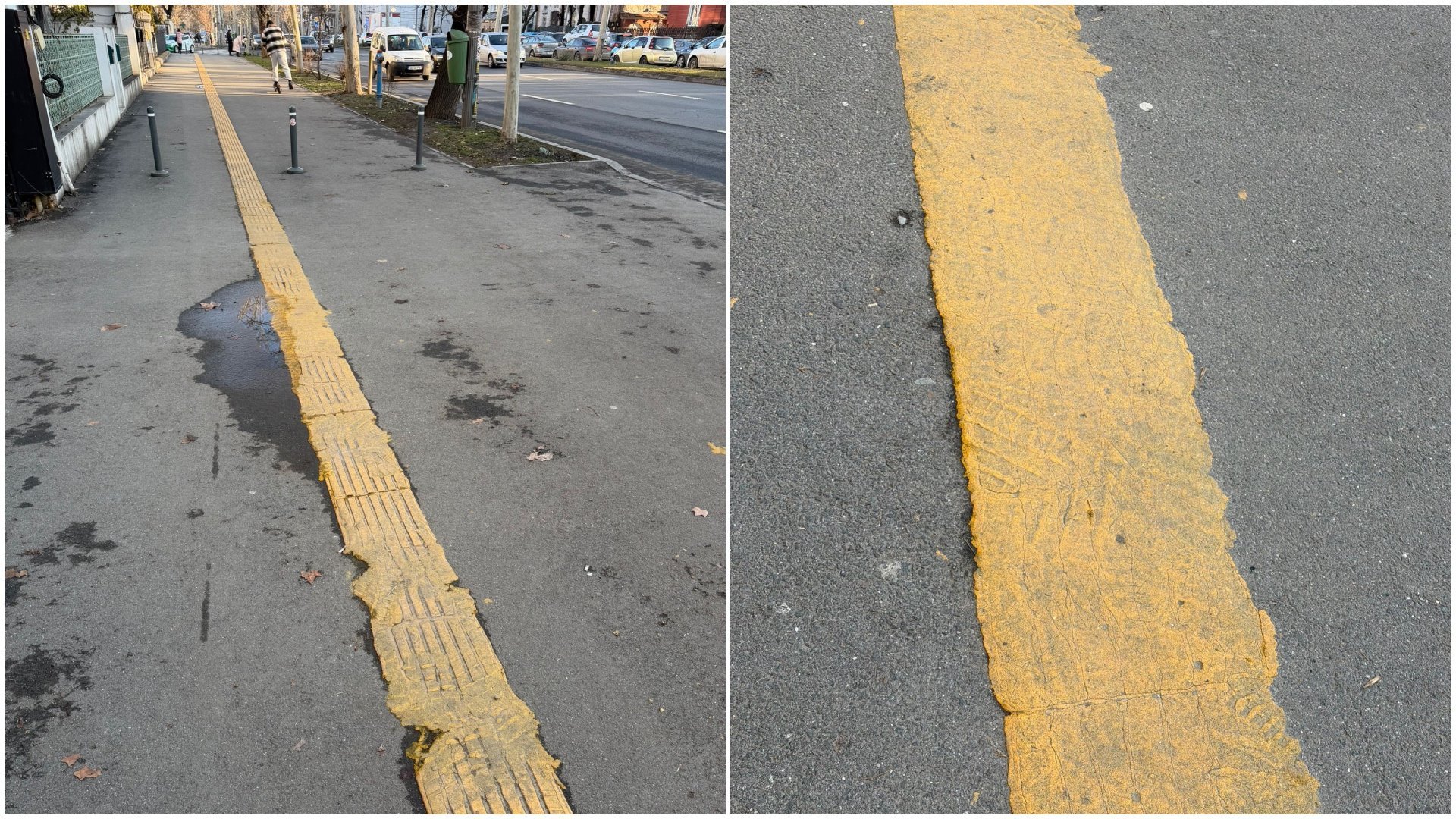 Benzi tactile pentru nevăzători din București, un investiție promisă să sprijine accesibilitatea urbană, sunt acum în stare deplorabilă, fiind topite și deformate de temperaturile extrem de ridicate ale verii