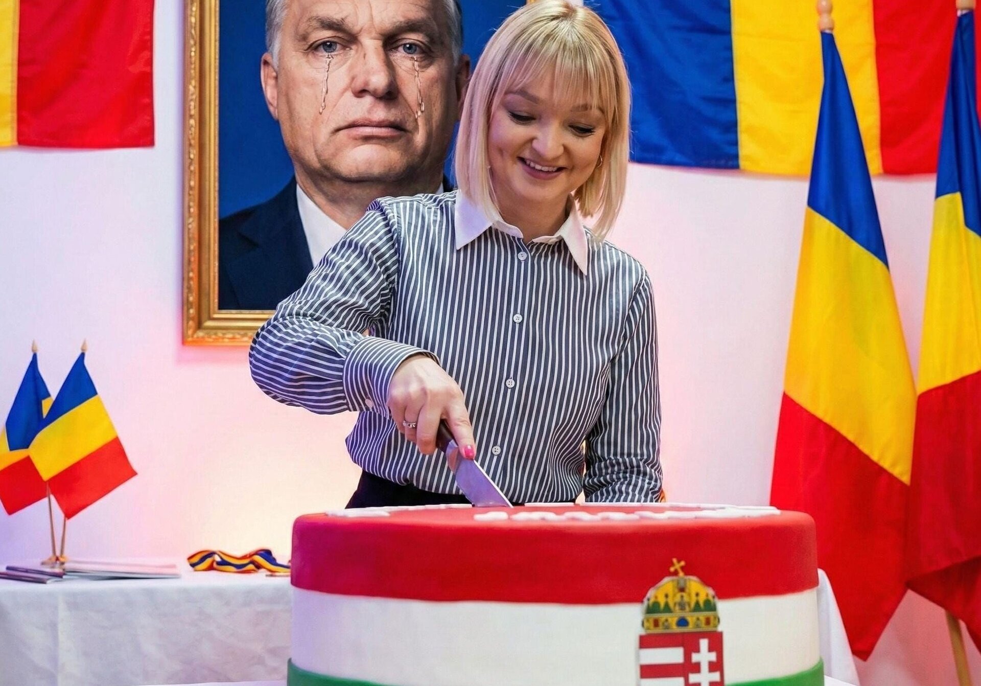 Deputața AUR, Lidia Vadim Tudor, a provocat controverse intense în social media, după ce a publicat o fotografie în care apare tăind un tort decorat cu steagul Ungariei