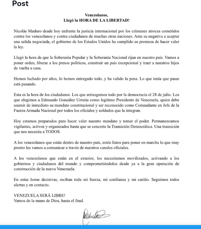 Lidera opoziției din Venezuela, María Corina Machado, a emis o declarație incendiară după ce președintele Nicolás Maduro și soția sa au fost capturați de către trupele americane, o acțiune care a stârnit reacții atât în regiune, cât și la nivel internațional