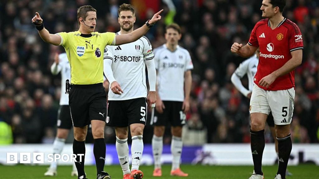Referee John Brooks indicated that a Fulham goal has been ruled out for offside after a VAR check