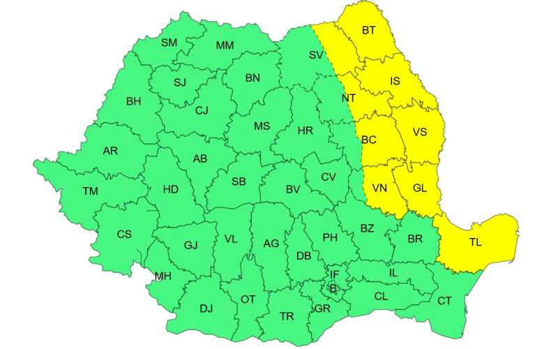 Cod galben de vânt puternic în nouă județe vineri; restul țării, sub avertizare de intensificări București – Administrația Națională de Meteorologie (ANM) a emis o avertizare de cod galben pentru intensificări ale vântului valabilă pentru ziua de vineri în nouă județe din țară