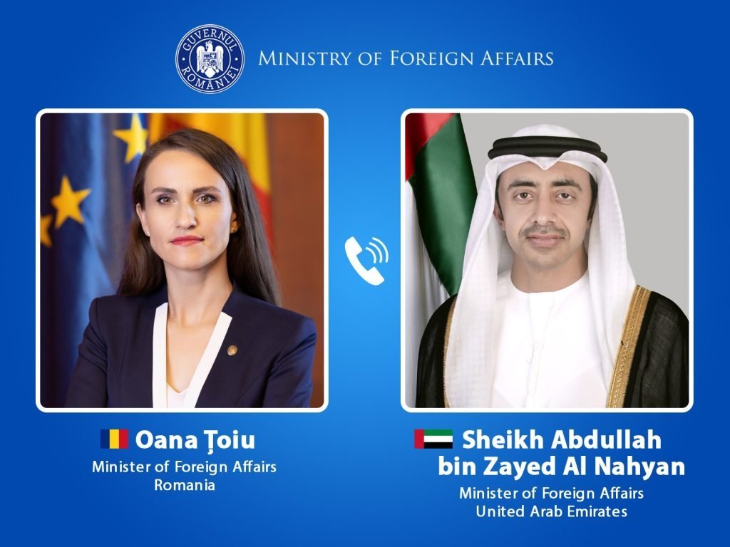 Ministrul Țoiu discută cu omologul din EAU despre românii blocați în Dubai Ministrul român de externe, Oana Țoiu, a anunțat, luni seară, o discuție cu șeicul Abdullah bin Zayed Al Nahyan, viceministru și ministru de externe al Emiratelor Arabe Unite (EAU)