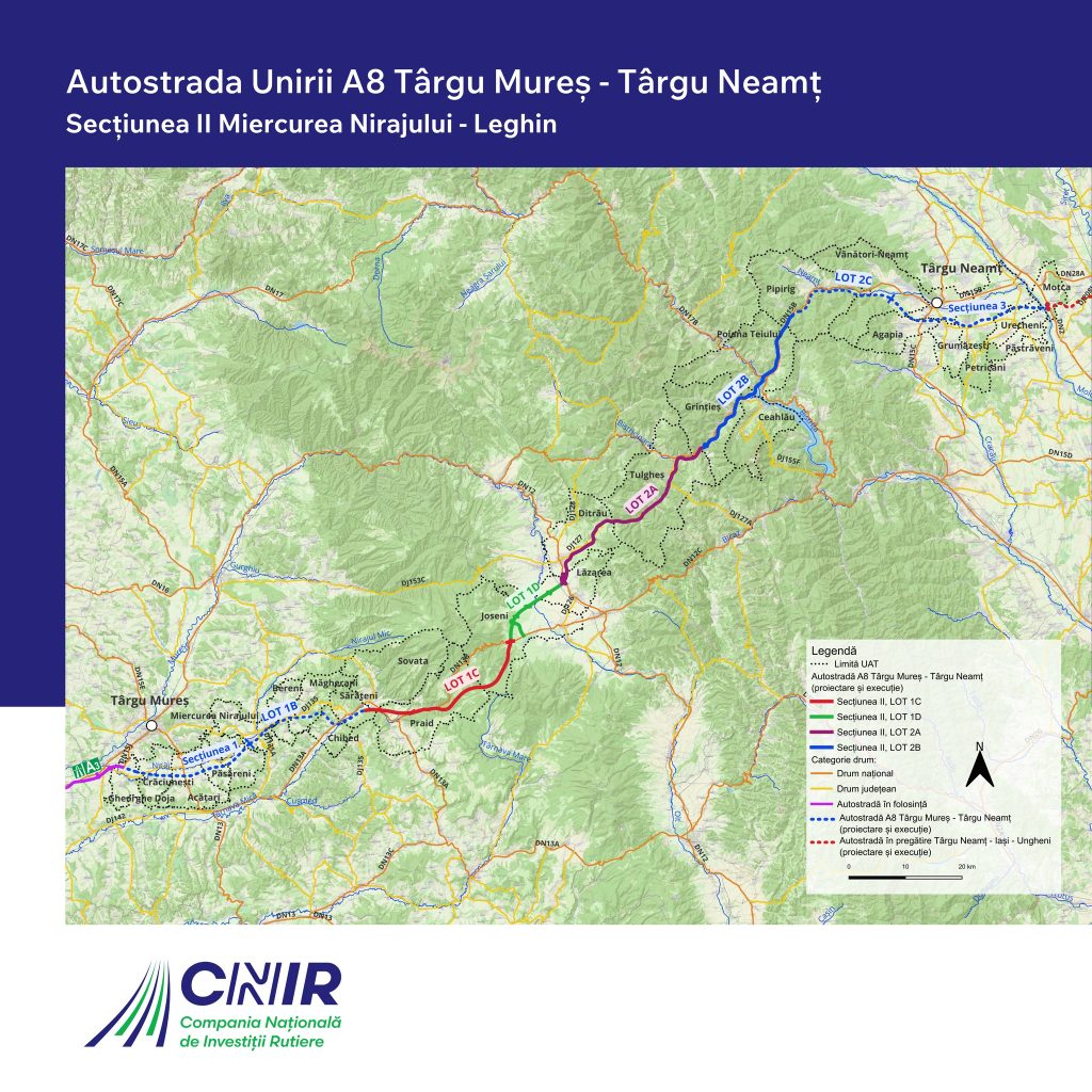 CNIR Demarează Oficial Lucrările pe Două Loturi ale Autostrăzii A8 Compania Naţională de Investiţii Rutiere (CNIR) a predat amplasamentul pentru două loturi importante ale Autostrăzii A8 Târgu Mureş-Târgu Neamţ, marcând un pas concret în realizarea acestui proiect de infrastructură vital