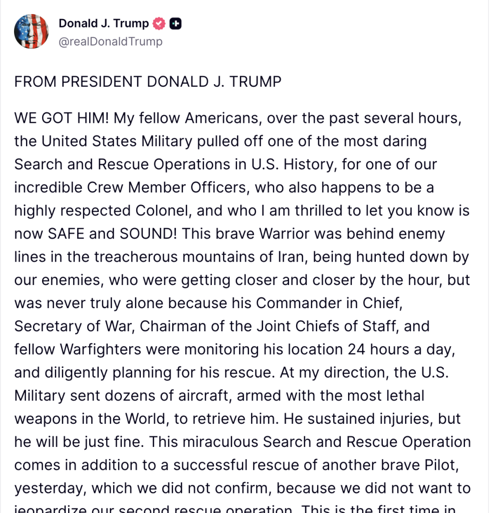 Al doilea membru al echipajului american al avionului de vânătoare F-15 prăbușit deasupra IRANULUI a fost recuperat, conform informațiilor apărute în ultimele ore