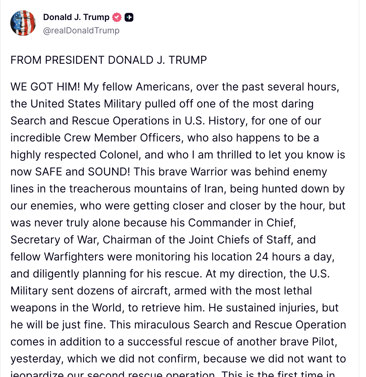 Al doilea membru al echipajului american al avionului de vânătoare F-15 prăbușit deasupra IRANULUI a fost recuperat, conform informațiilor apărute în ultimele ore