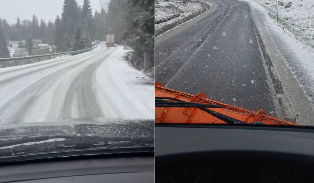 Camion blocat în zăpadă lângă Cavnic, Maramureș, pe 21 aprilie