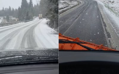 Camion blocat în zăpadă lângă Cavnic, Maramureș, pe 21 aprilie