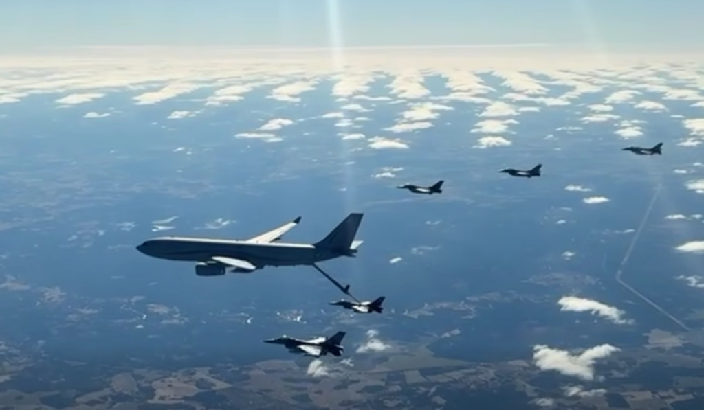 Imagini uluitoare: F-16 românești, realimentare în aer ca-n filme