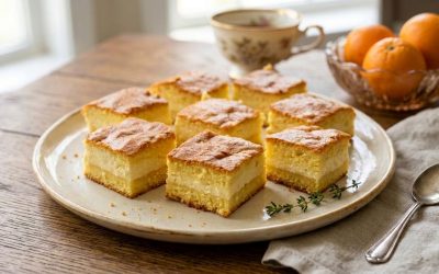 Desertul vedetă: Prăjitură turnată cu cremă fină de brânză și portocală coaptă