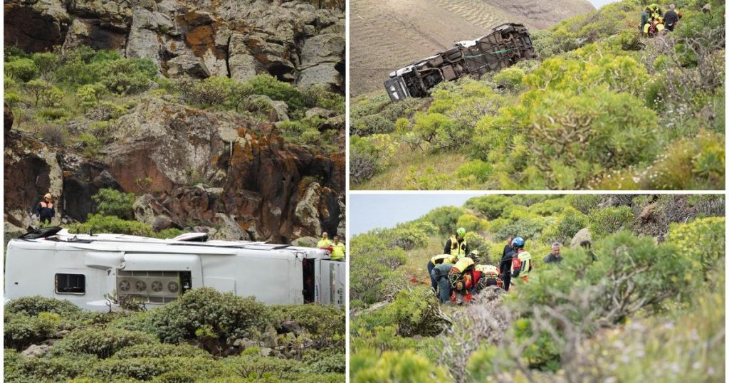 Autobuz cu turiști britanici, PRĂBUȘIT într-o râpă în Insulele Canare