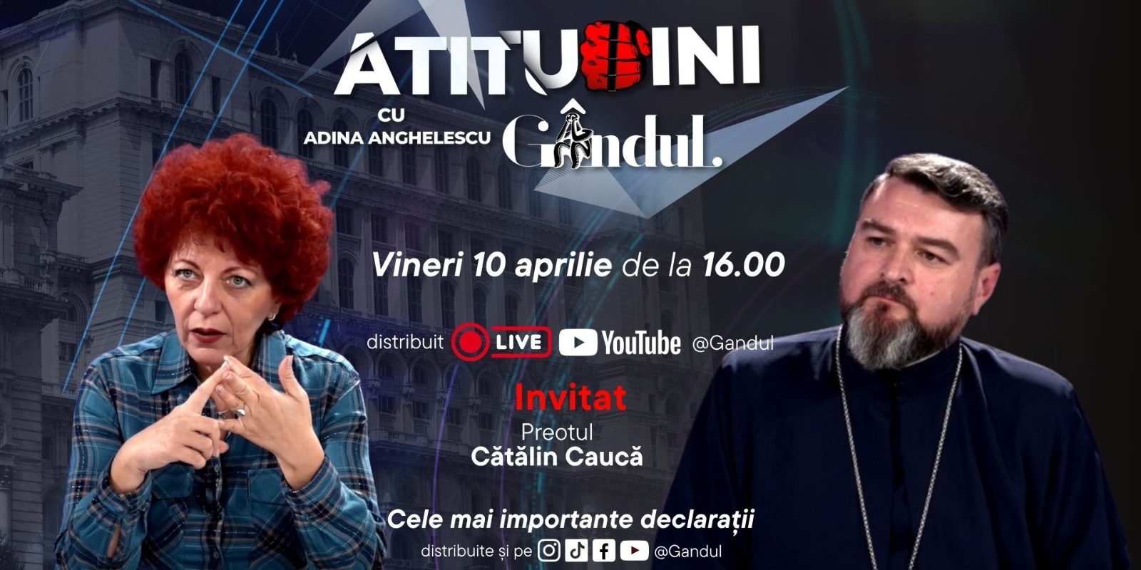 Adina Anghelescu revine cu o emisiune live, invitat părintele Cătălin Caucă