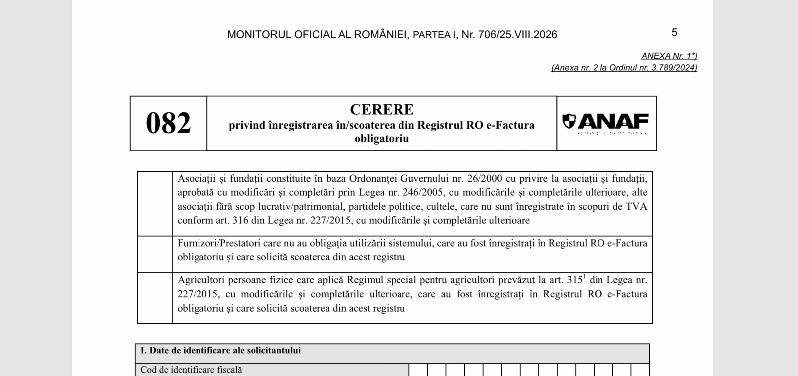 ANAF schimbă 082: RO e-Factura obligatorie. Ordin nou