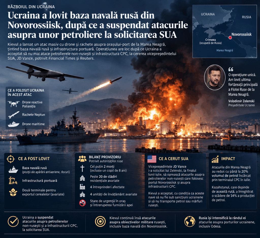 Ucraina a lovit baza navală rusă din Novorossiisk