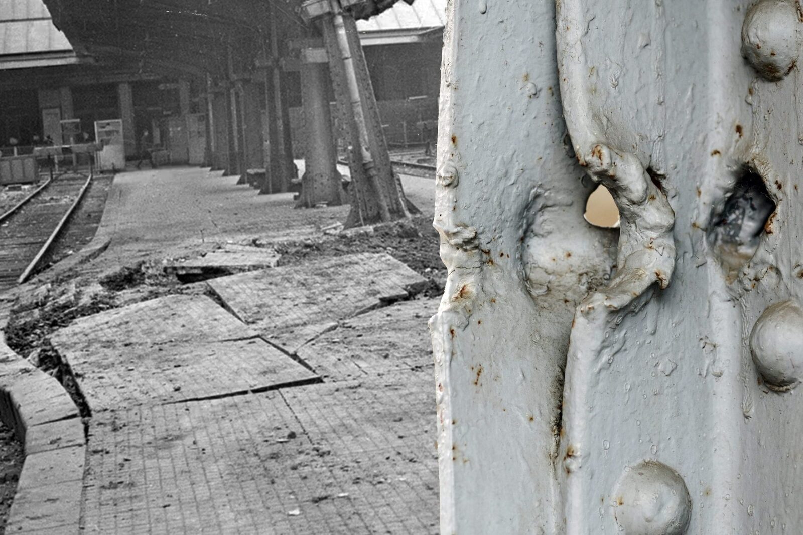 Gara de Nord: Stâlpul de pe peronul 7, martor la bombardament