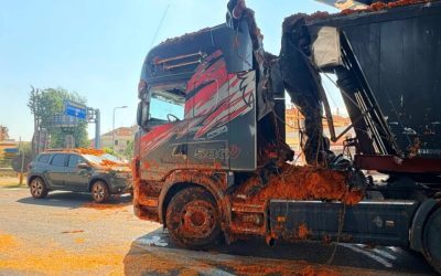 TIR cu 18 tone de roșii peste o Dacie în Italia