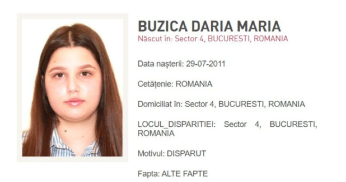 Tânără dispărută din București, RO-ALERT național